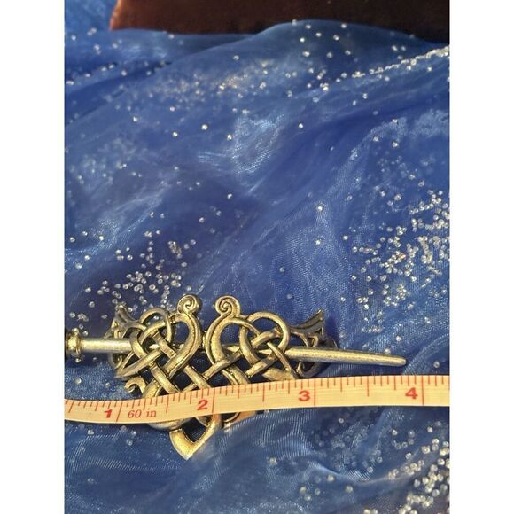 Silver Toned Celtic Knot Metal Viking Filigree Hair Slide Stick Clip Barrette - Picture 5 of 6